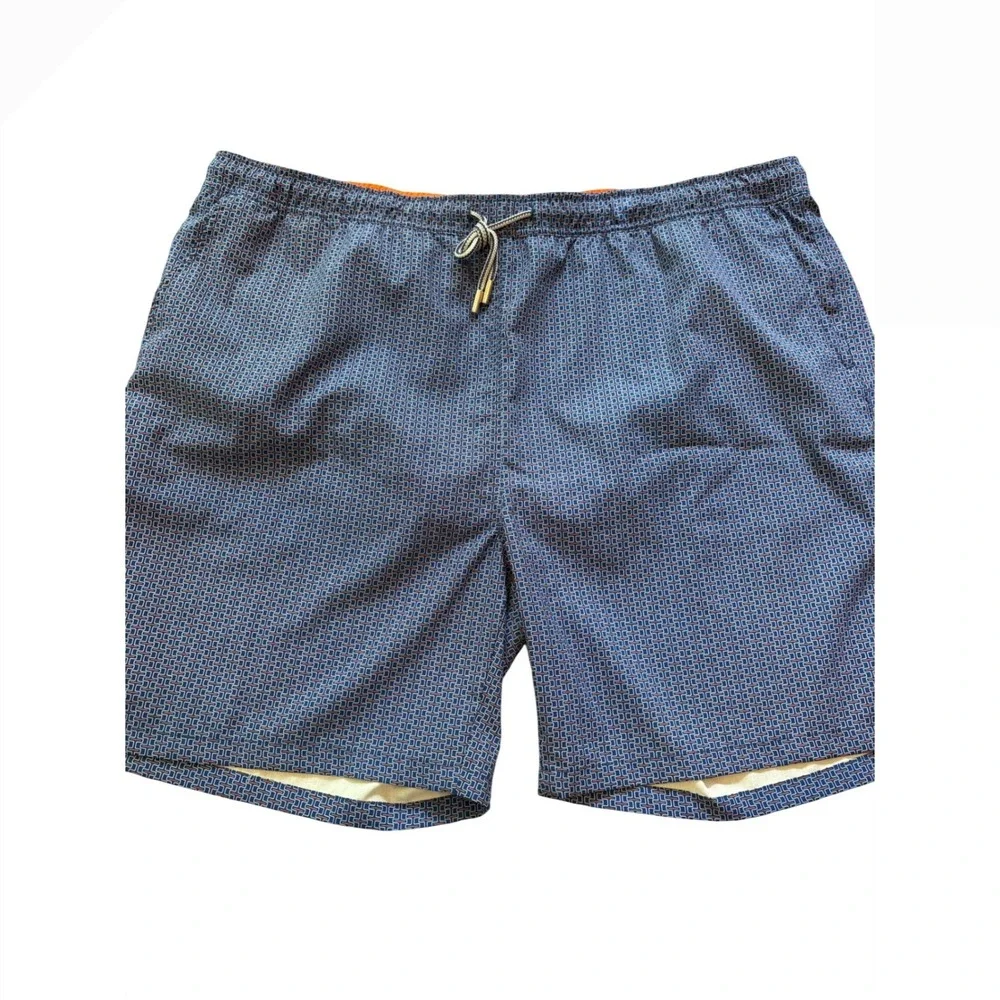Peter Millar Seaside Collection Blue Orange Geometric Swim Trunks Mens XXL‎